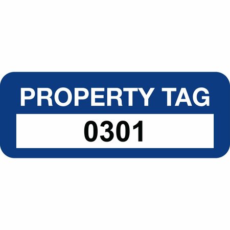 LUSTRE-CAL Property ID Label PROPERTY TAG Polyester Dark Blue 2in x 0.75in  Serialized 0301-0400, 100PK 253744Pe1Bd0301